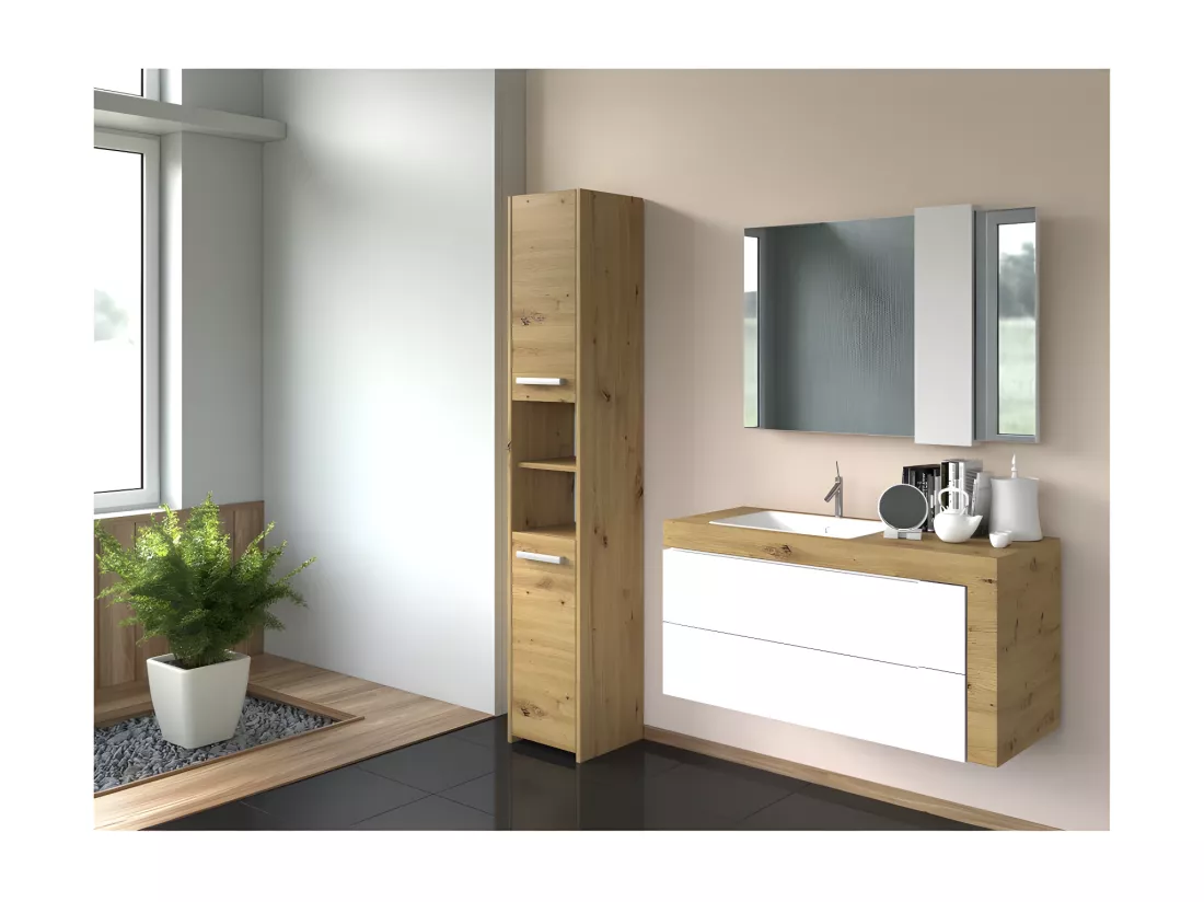 PISA - Armoire de salle de bains - 170x30x30 cm - Meuble de rangement salle de bains toilette - Meuble colonne - Aspect bois