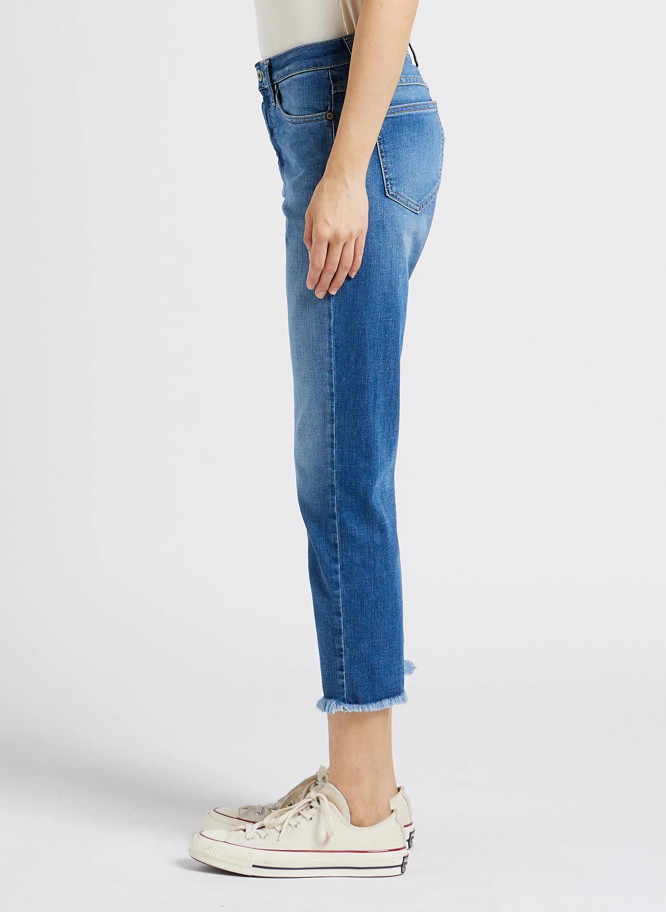 Jean cropped en coton mélangé| Bleu