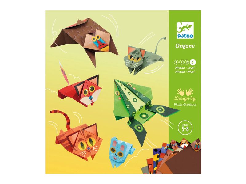 DJECO Bastelset Origami Hüpfende Tiere Kreatives Origami-Set für Kinder