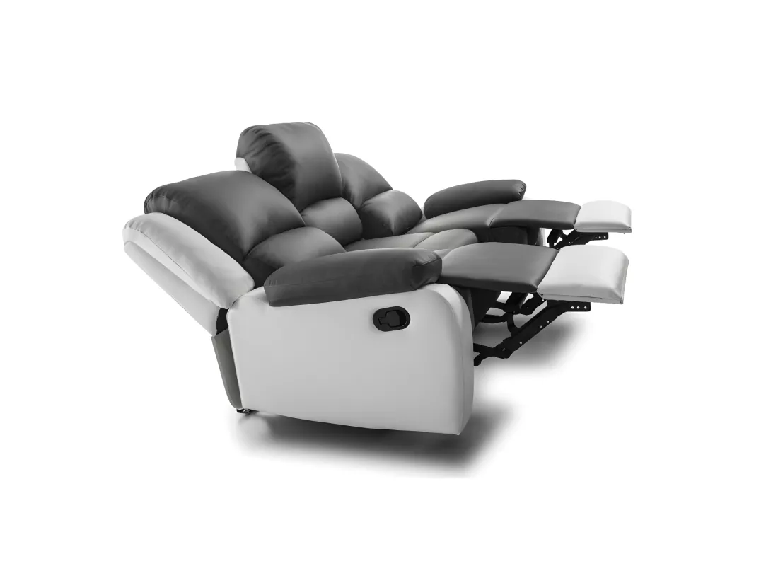 Canapé Relaxation 3 places Simili cuir Léo - Blanc et gris - L193 x 93 x 96cm - Loungitude