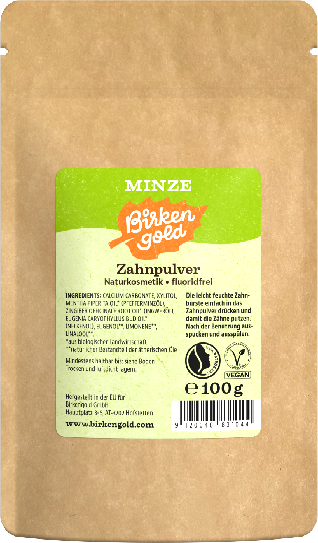 Birkengold  Zahnpulver Minze, Nachfüllpackung 100g