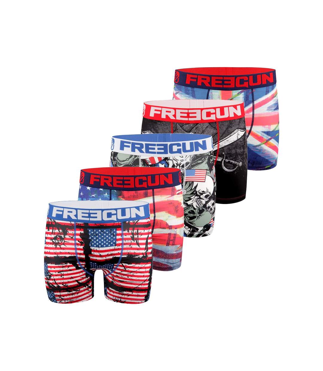 FREEGUN Calecons Boxers Slips Sous-Vetements Homme Microfibre Imprimé (Lot de 5)
