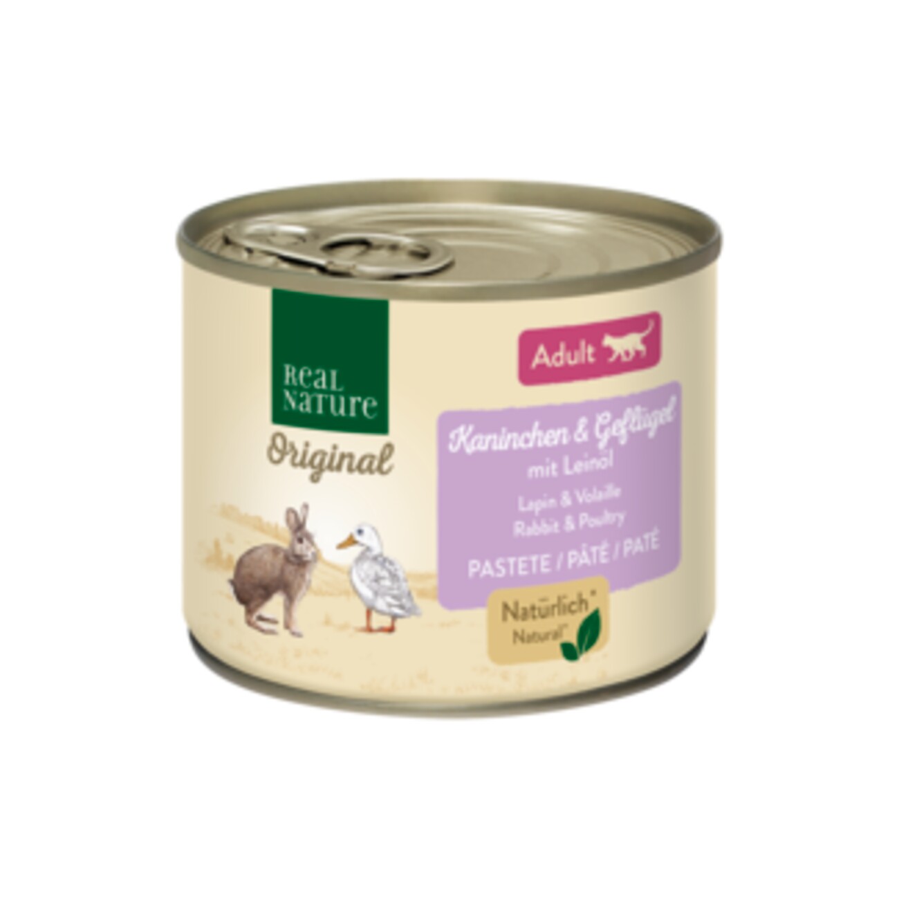 REAL NATURE Original Nassfutter Katze, Adult Kaninchen und Geflügel mit Leinöl 6x200 g