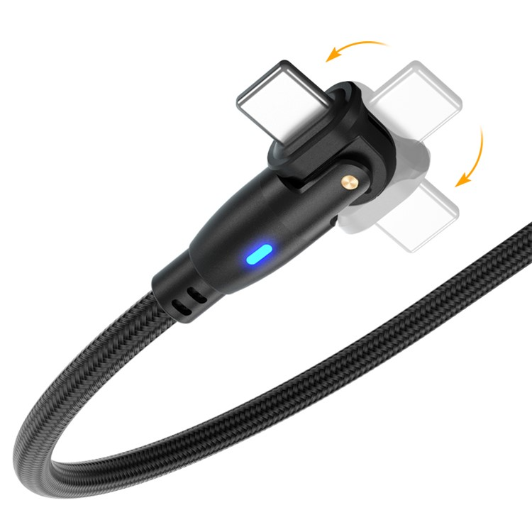 (1m) 2.1A USB A auf USB C Ladekabel 180° Nylon Datenkabel mit LED - Schwarz