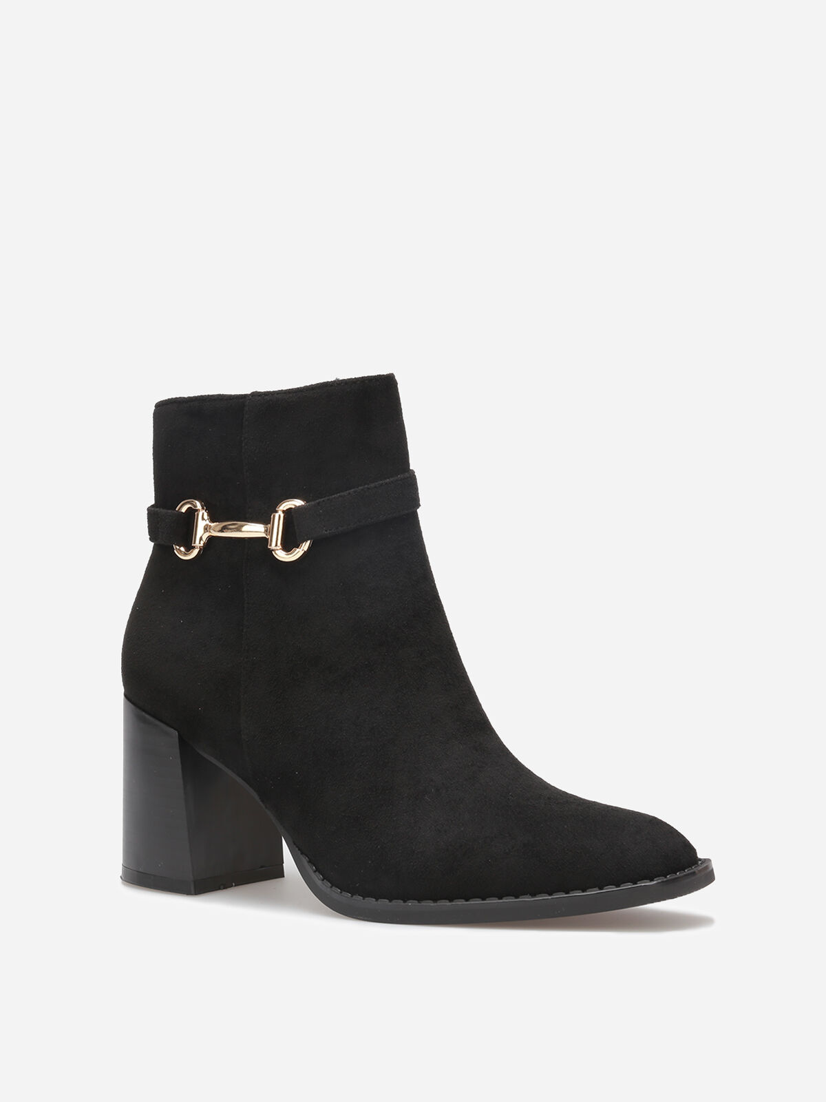 Bottines à talon en suédine avec mors doré- Noir