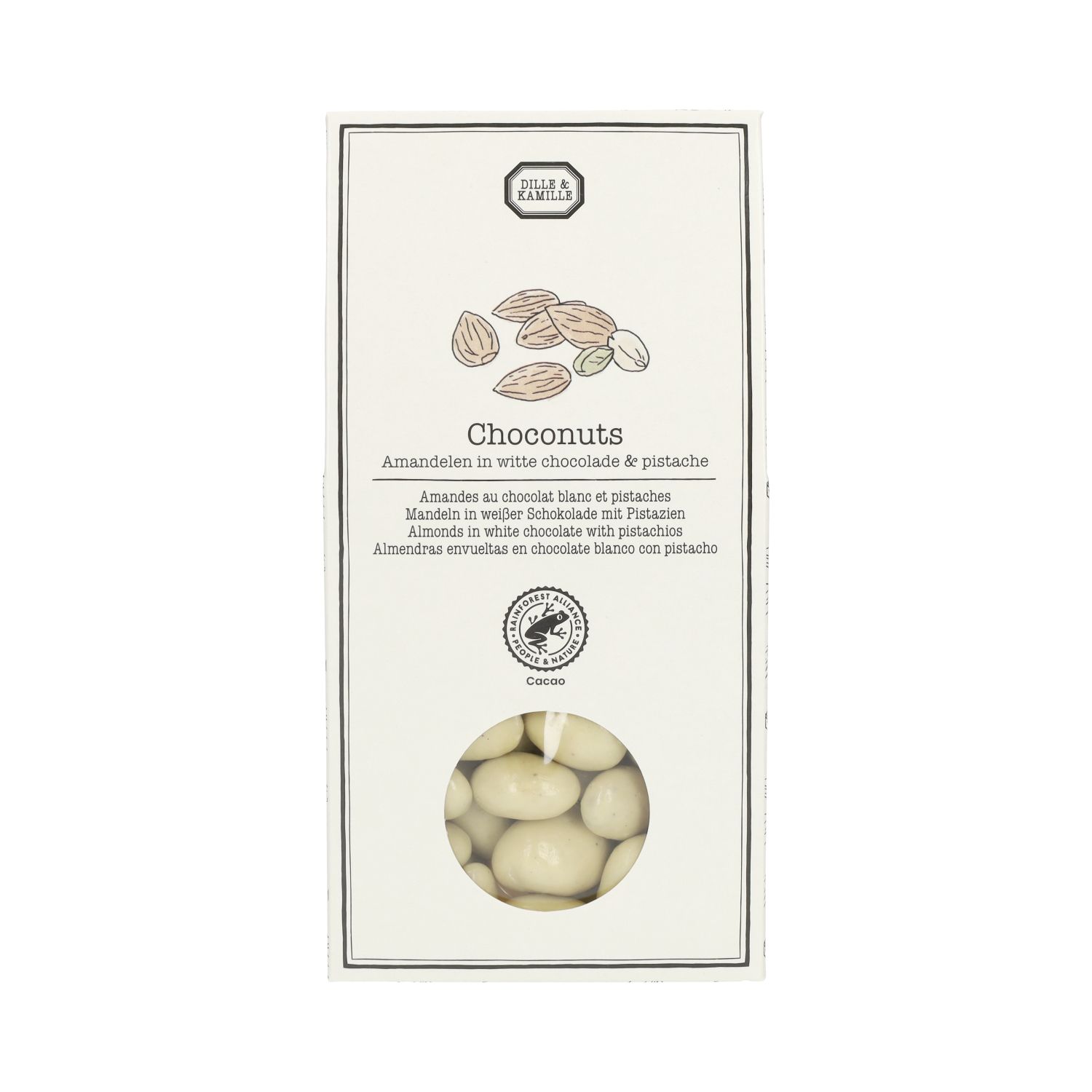 Amandelen in witte chocolade & pistache, 100 gram