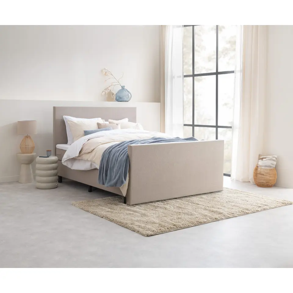 Boxspring met voetbord Liv egaal - beige - 120x200 cm - vierkante poot