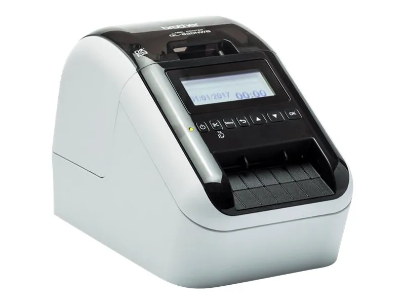 Brother QL-820NWB - Etiketprinter - to-farvet (monokrom) - direkte termisk - Rulle (6,2 cm) - 300 x 600 dpi - op til 110 etiketter/min. - USB 2.0, LAN, Wi-Fi(n), USB vært, Bluetooth 2.1 EDR - skærer - lysende sort, hvid