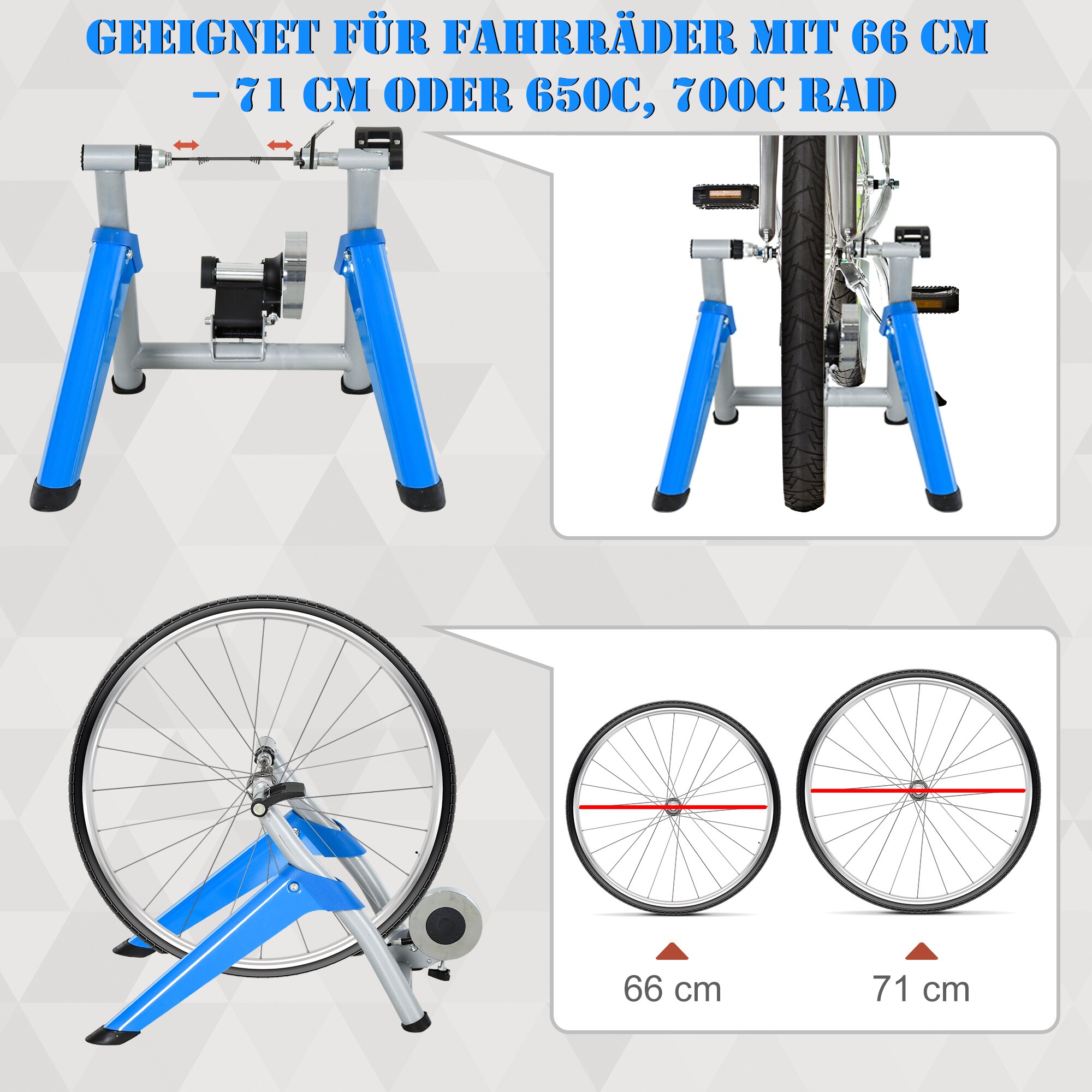 HOMCOM Fahrradtrainer mit Magnetbremse blau, silber 77 x 56 x 47,5 cm (BxTxH)
