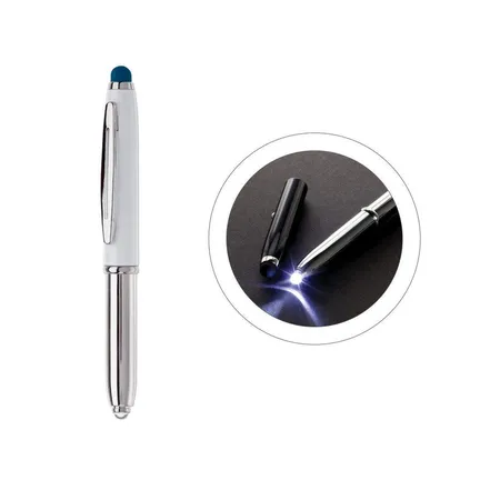 Toppoint Touchpen Kugelschreiber / mit LED Licht / Farbe: silber/weiß mit blauen Stylus