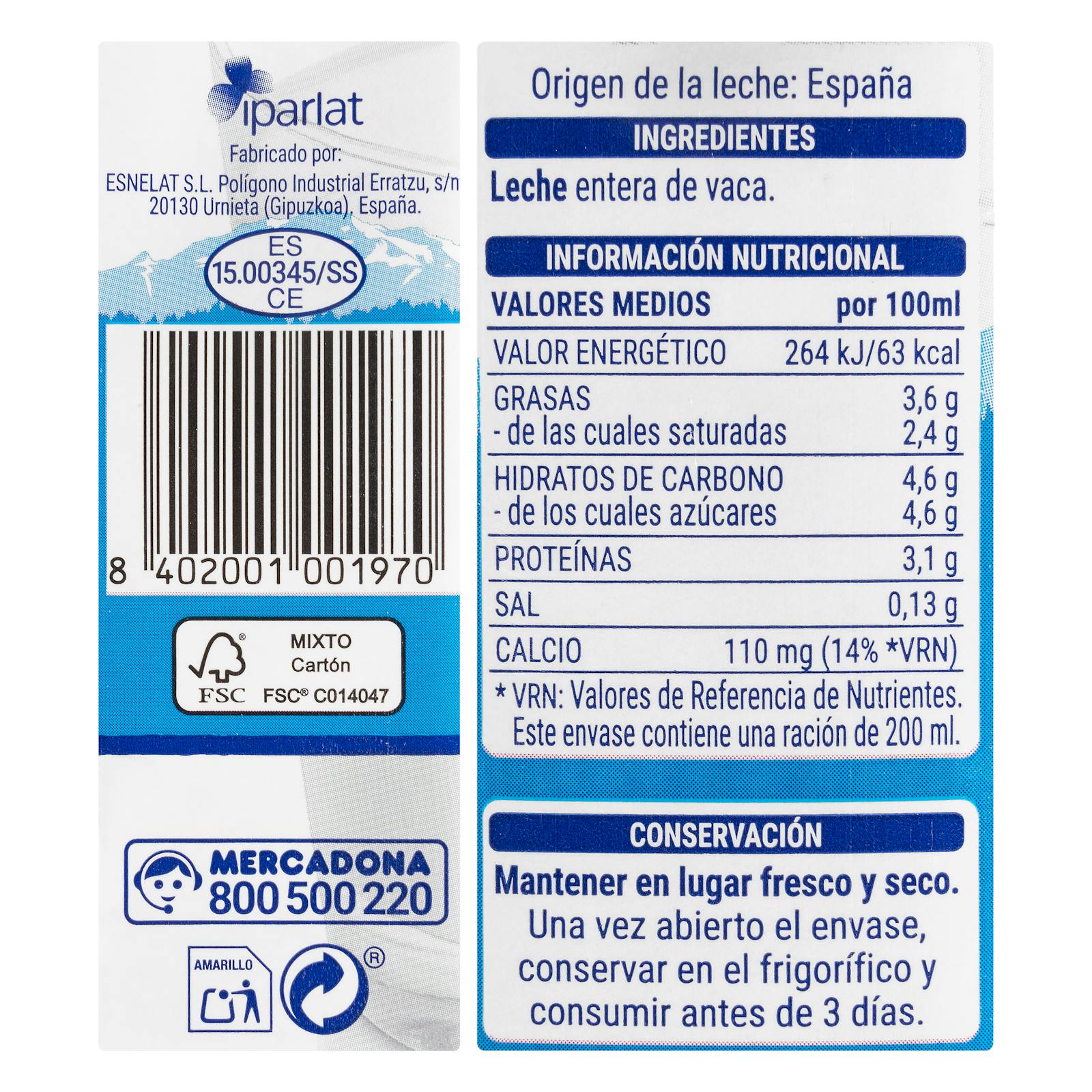 Lait entier Hacendado