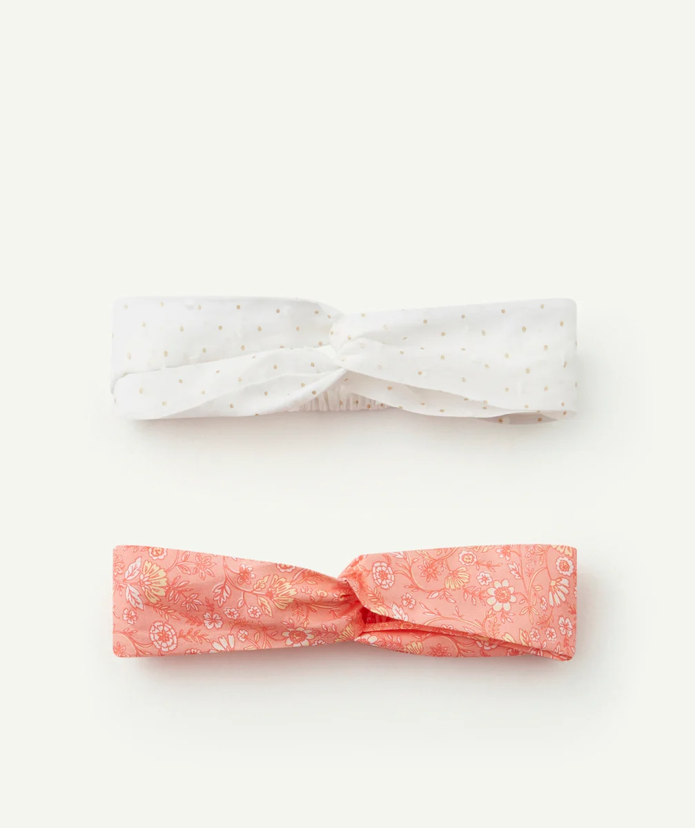 LOT DE 2 BANDEAUX BÉBÉ FILLE ROSE ET BLANC