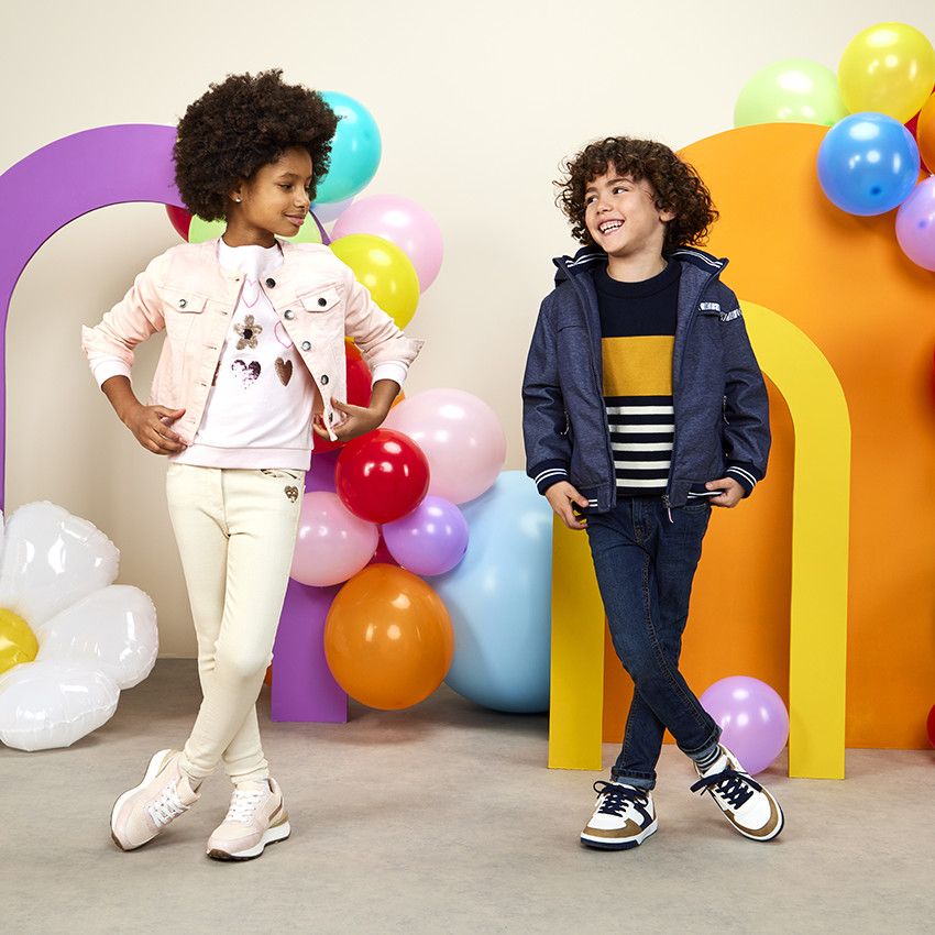 Veste en jean col rond et finition franges pour fille - Multicolore