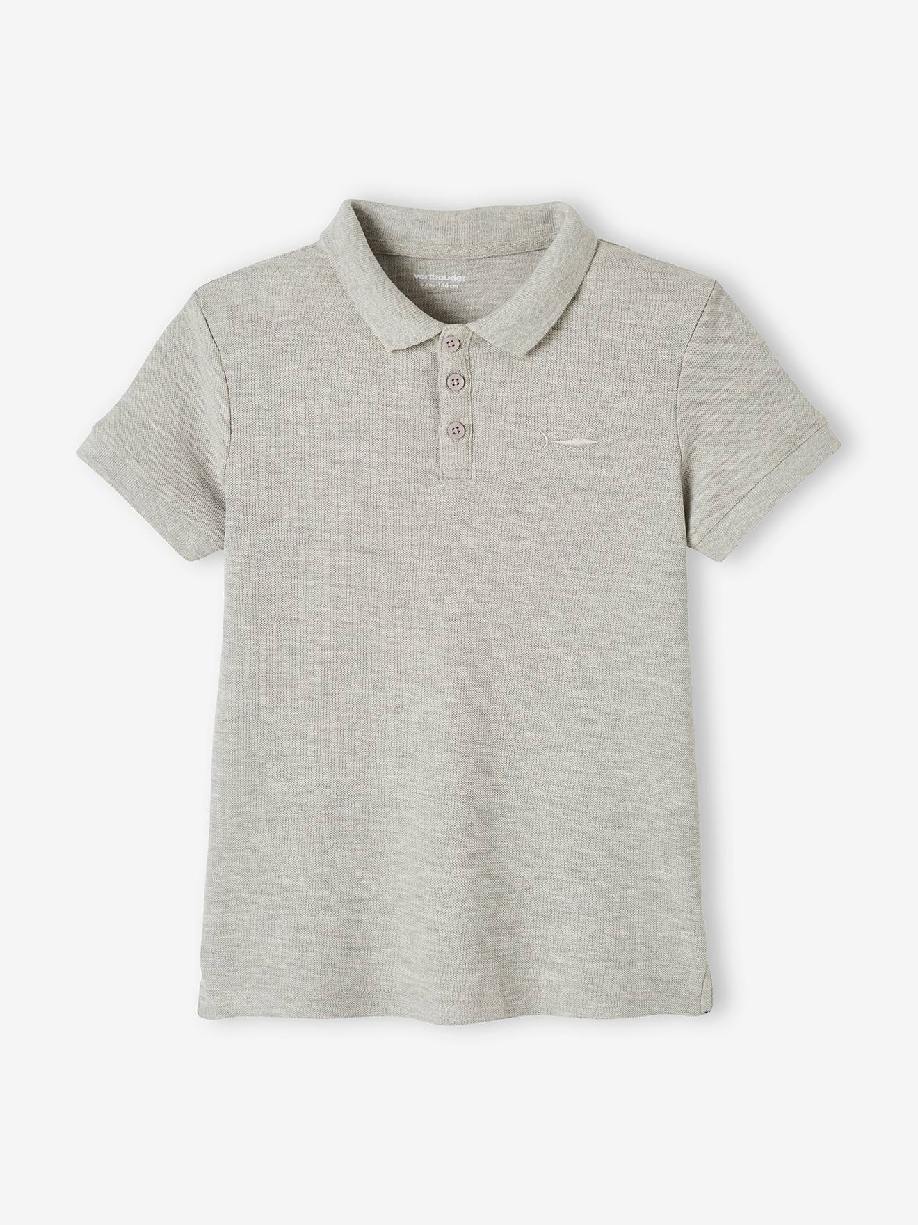 Camisa polo de manga curta com bordado no peito, para meninos, amarelo pastel