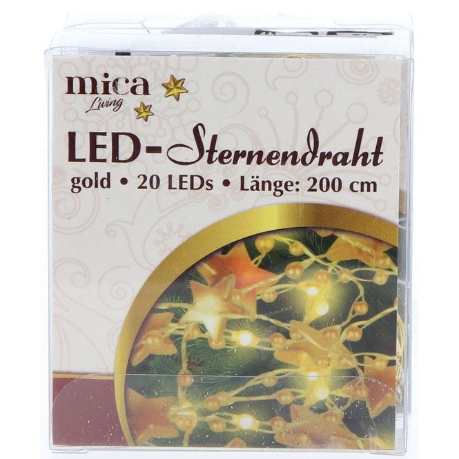 20er LED-Lichterdraht - Sterne - 2 m - gold