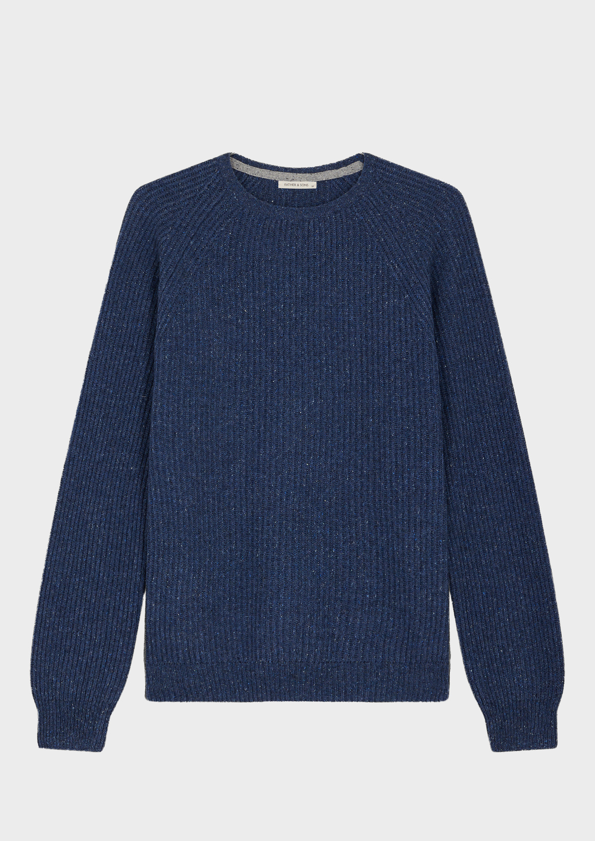 Pull col rond en laine et soie mélangées unies bleu turquin