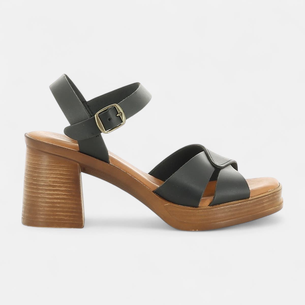 Nu-pieds à talon Femme en cuir noir