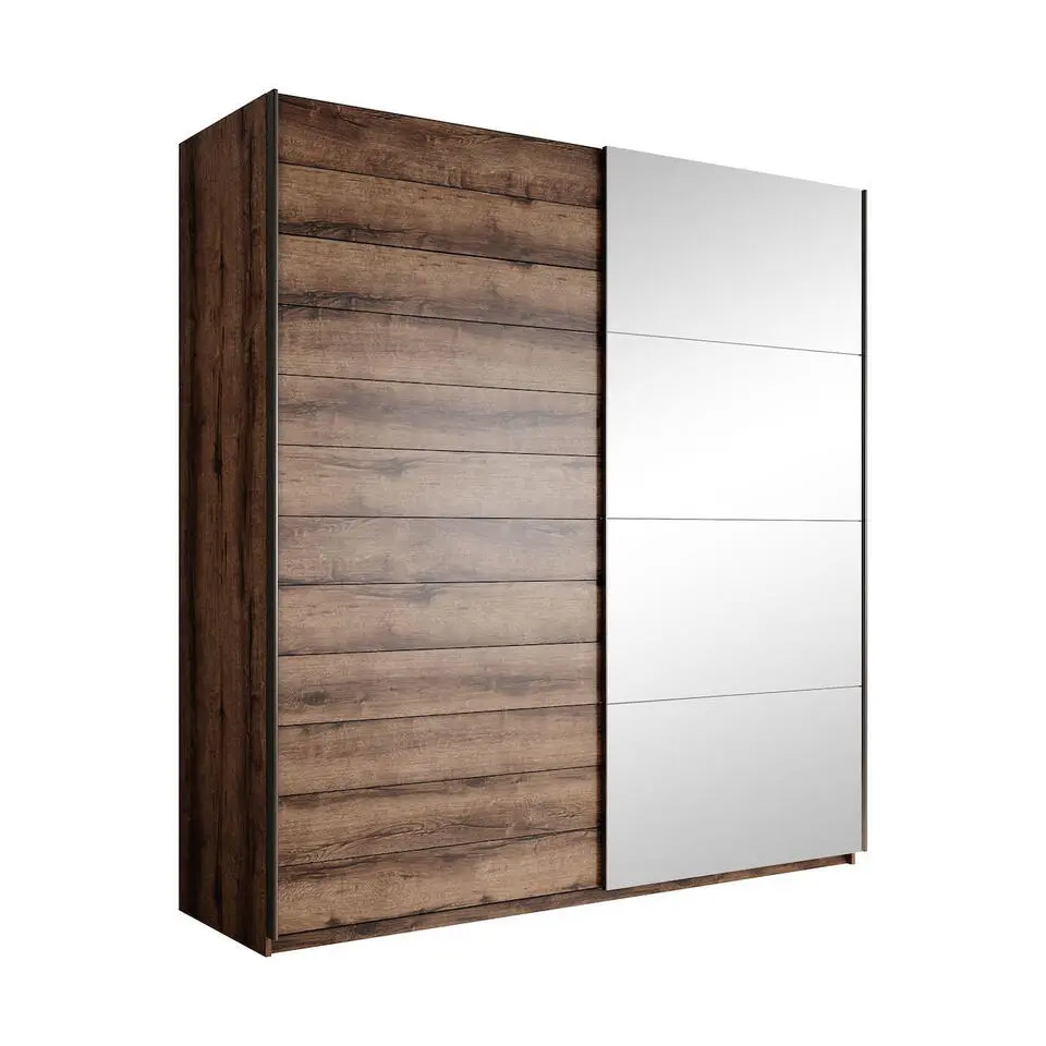 Meubella - Kledingkast Brown - Eiken - 180 cm - Met spiegel