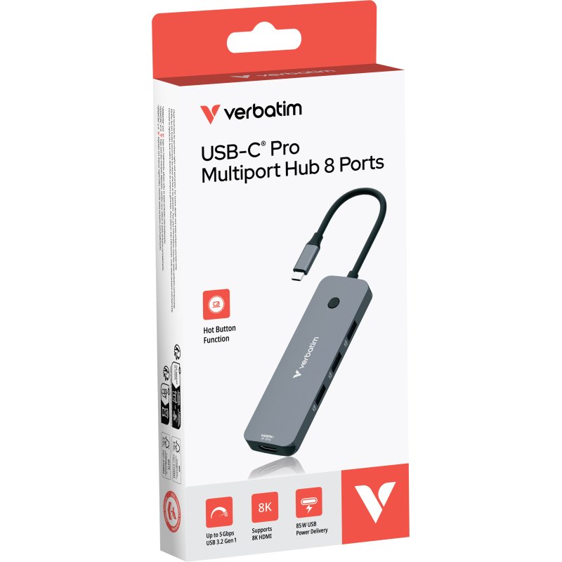 Verbatim CMH-08 USB Type-C 5000 Mbit/s Argent