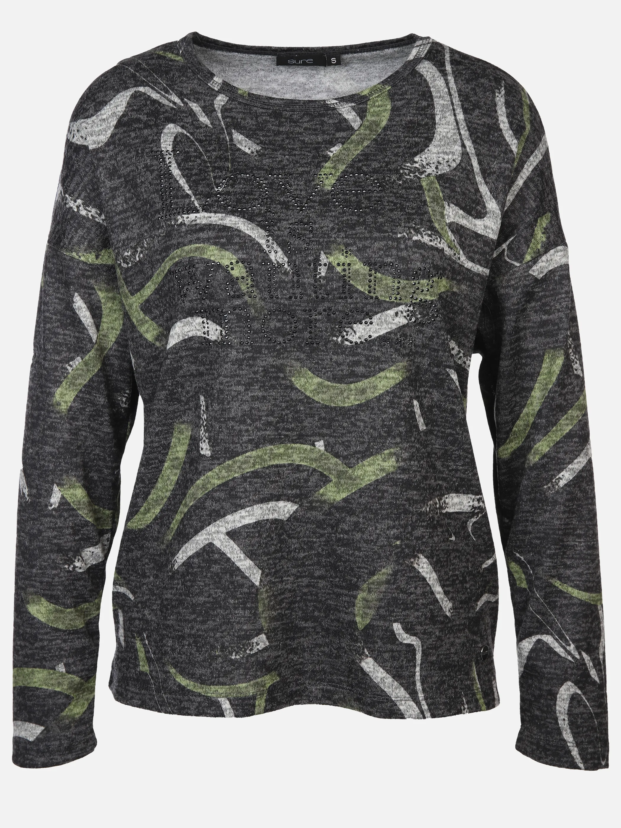 Damen Print Flauschshirt mit Strasssteinchen
