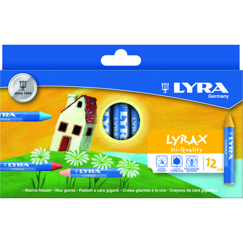 Etui craies a la cire d abeille lyrax lyra            ergonomique forme             triangulaire 9 cm 12 unites