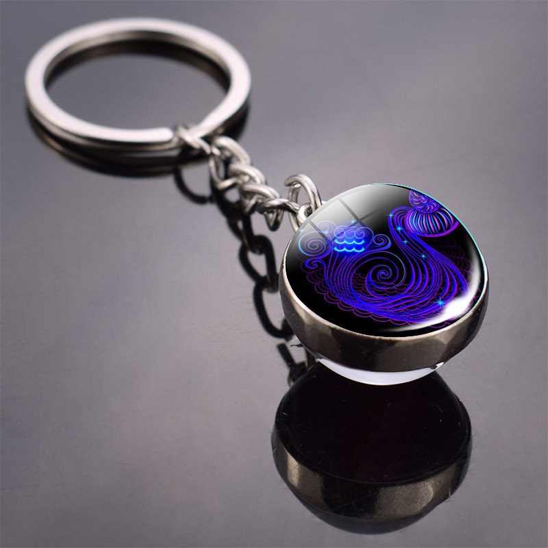 Glow in the Dark Sternzeichen Schlüsselanhänger Accessoire mit Spaltring - Wassermann
