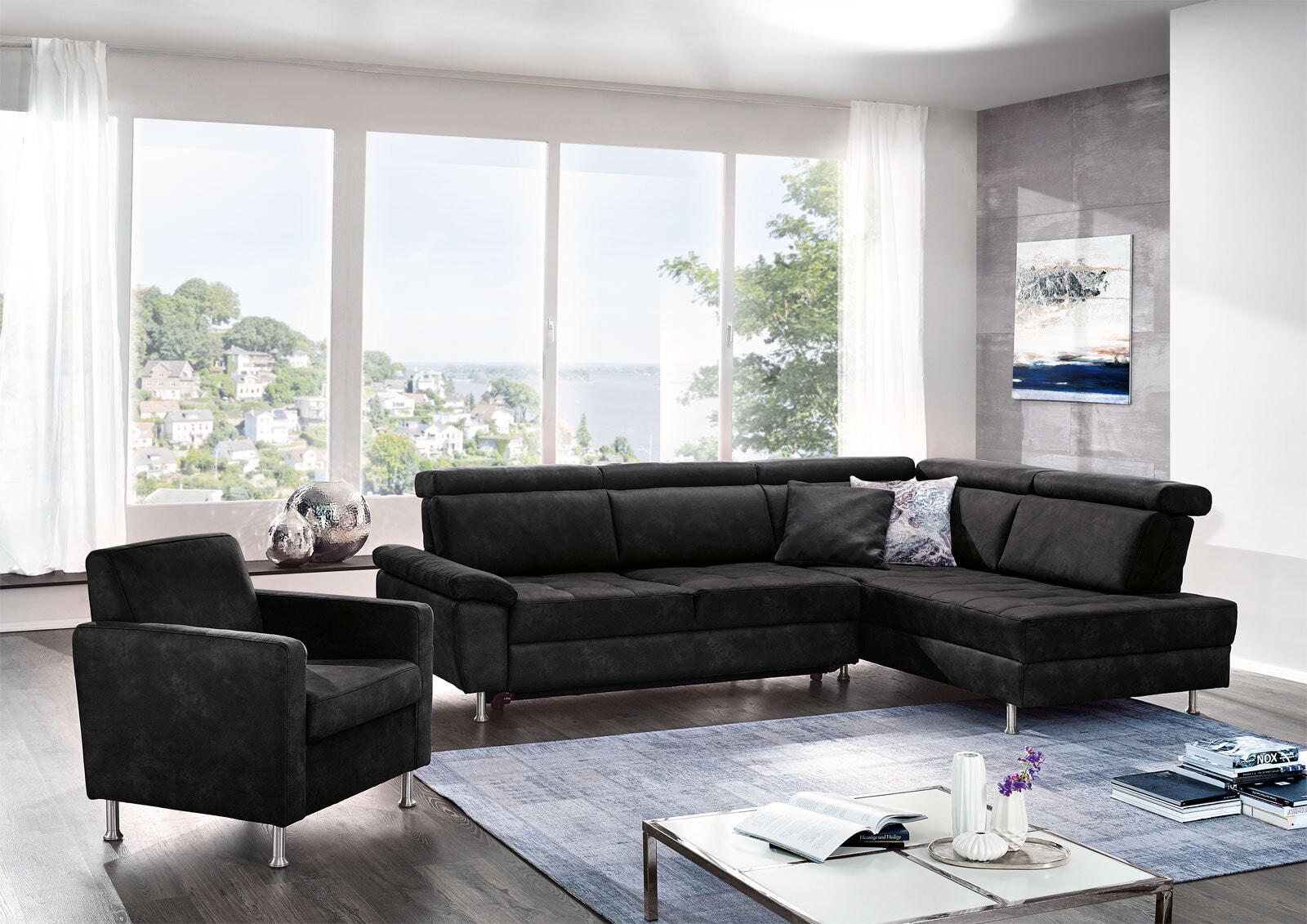 MONDO Ecksofa LOFT 285 x 215 cm Stoffbezug Stone