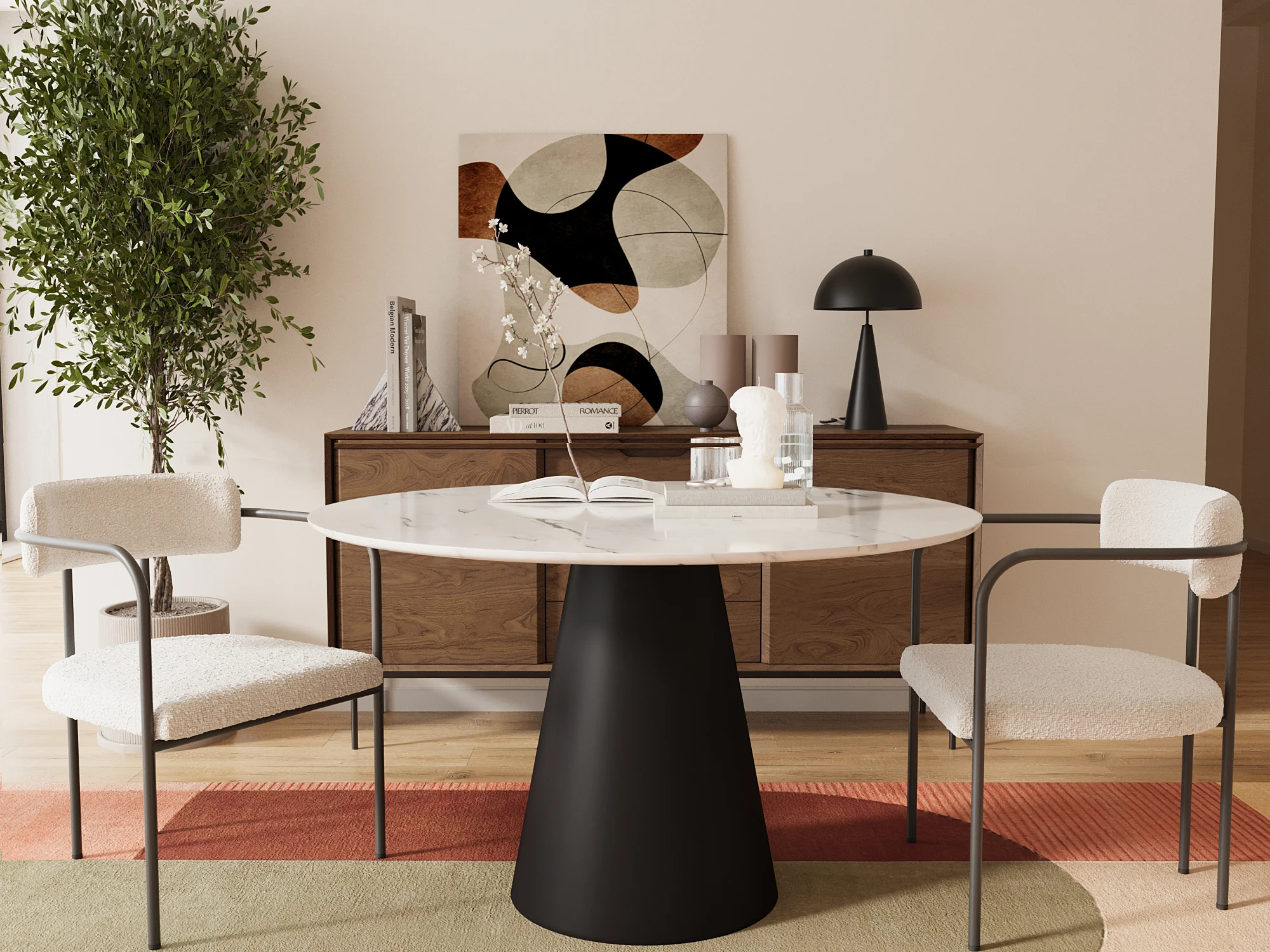 BARBARA - Chaise de salle à manger tapissée velours avec accoudoirs | Beige
