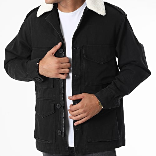 Veste Jean Camouflage Col Mouton Noir