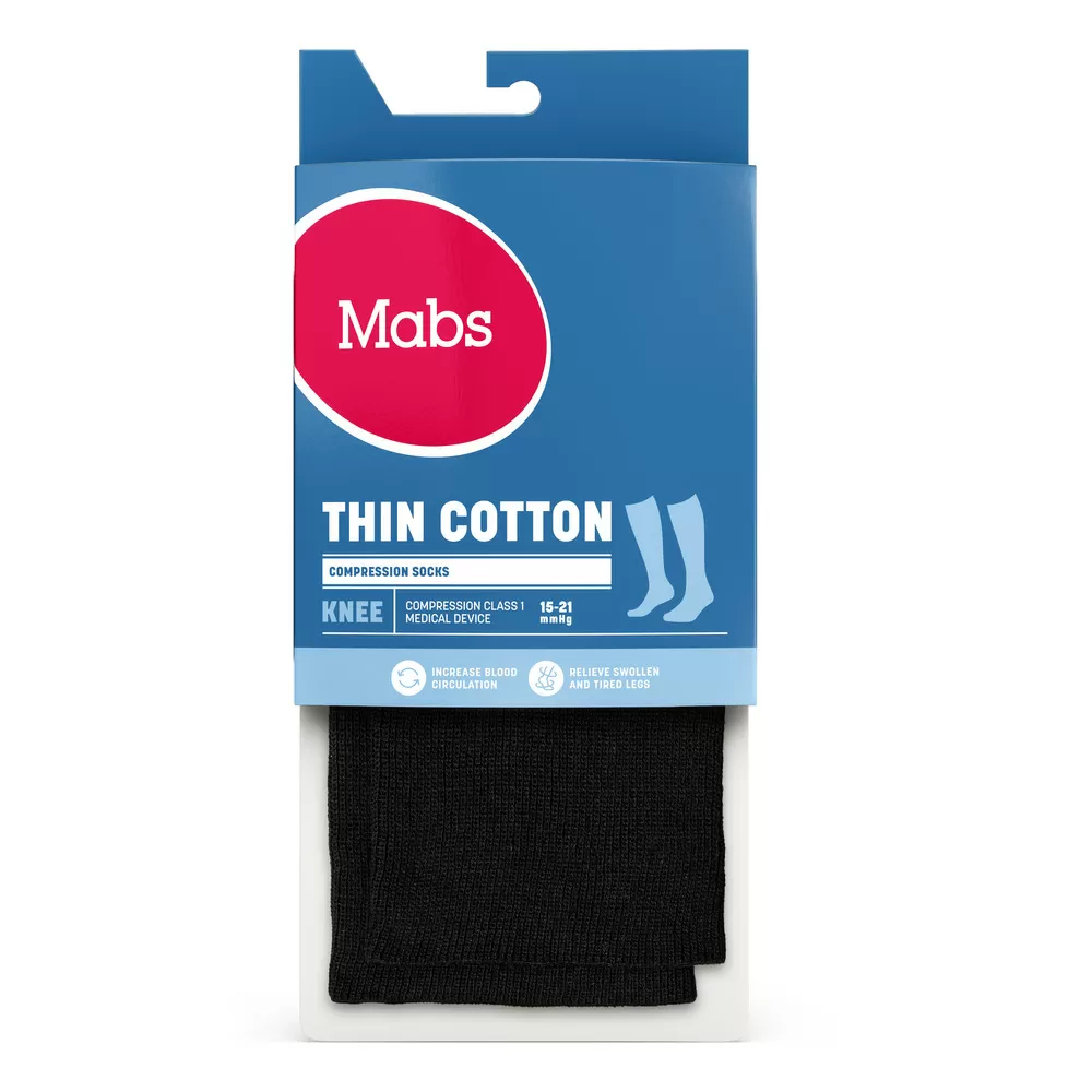 Mabs Thin Cotton Knee Black - Flere størrelser