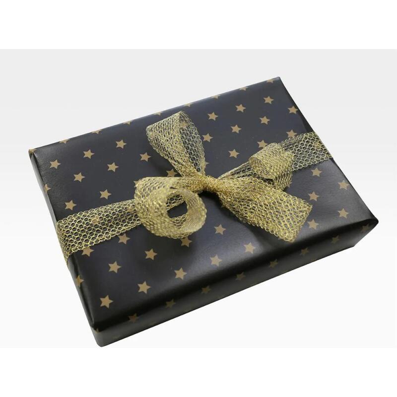 Papier cadeau Alliance, largeur 70 cm - Rouleau de 50 m, Etoiles or - Noir