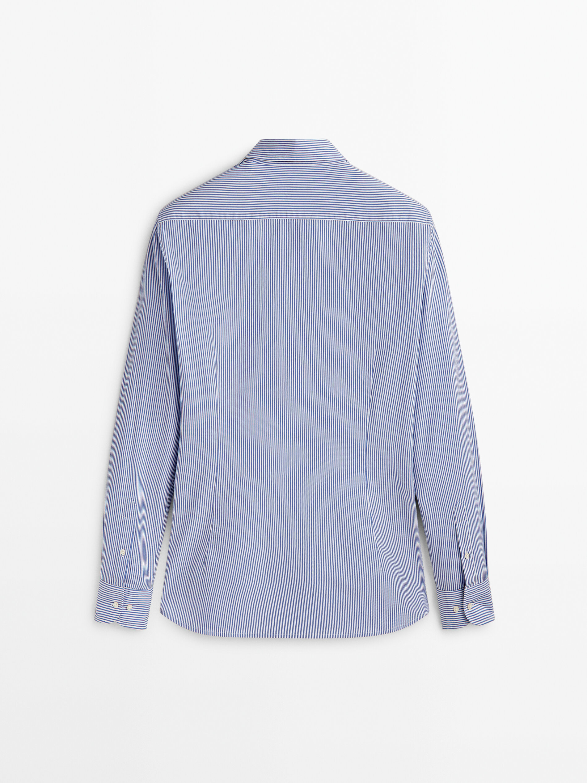 Camisa de algodão popeline listrada de corte justo - CELESTE