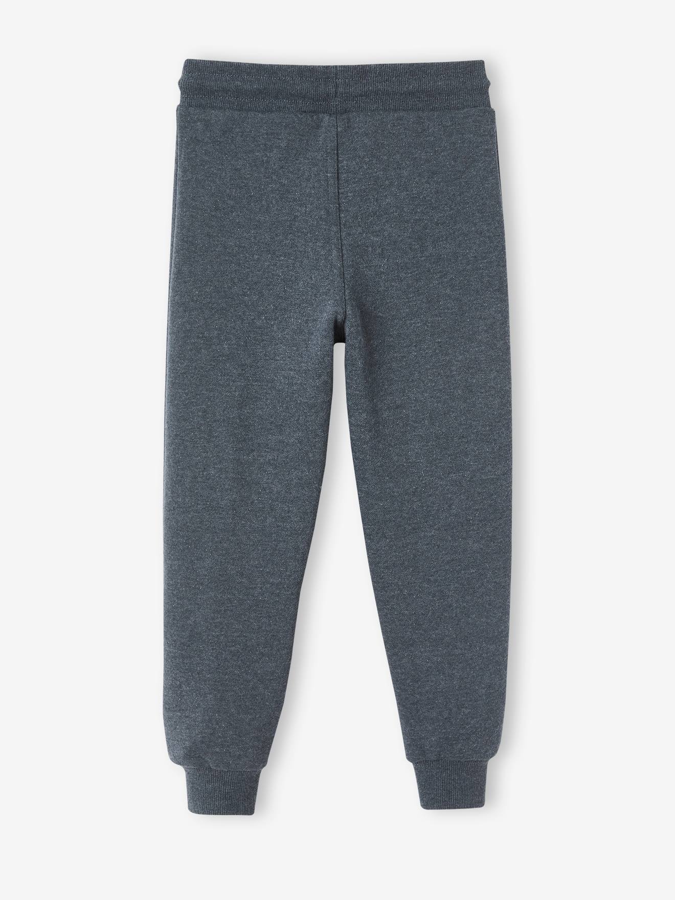 Calça de moletom estilo jogging, preta mesclada escura para menino