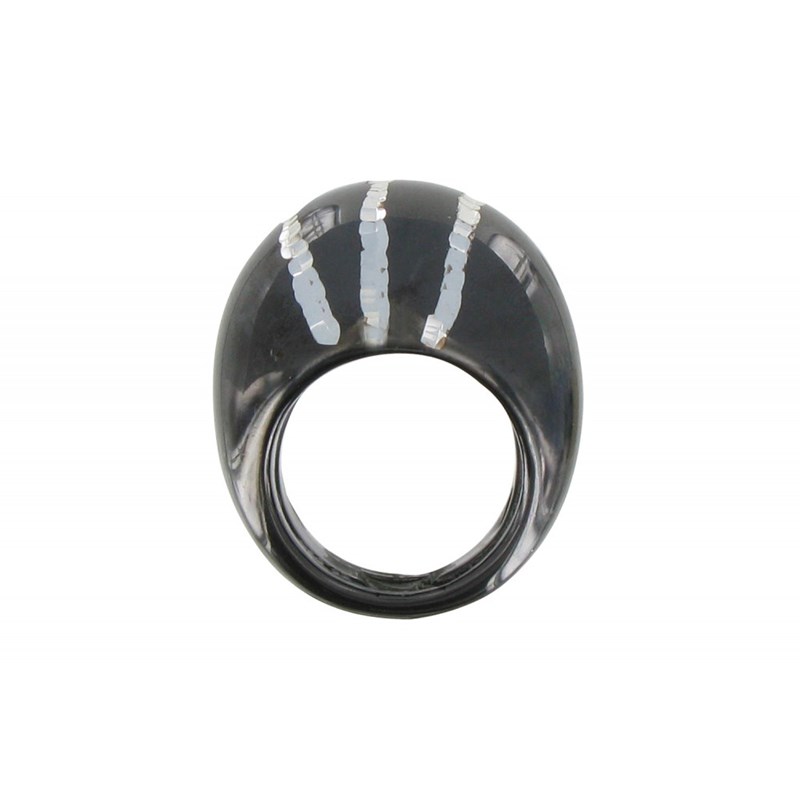 Grosse Bague Argent Noire et Trois Rayures Argent