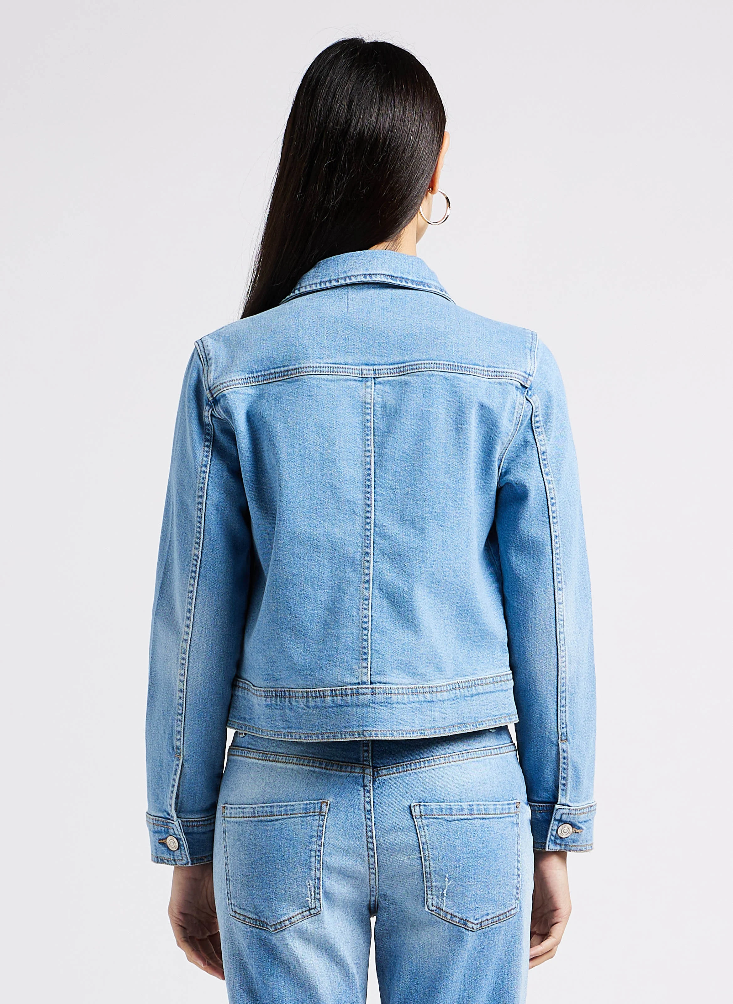 DONNA - Veste droite col classique en coton mélangé | Bleu