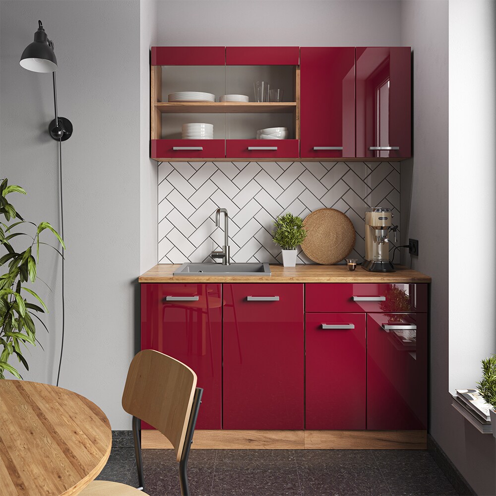Vicco Küchenzeile Küchenblock Einbauküche R-Line Single Front Bordeaux Hochglanz