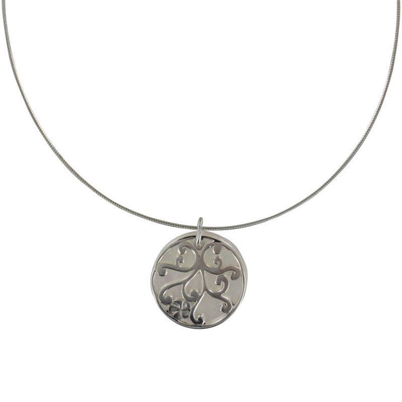 Collier Argent Cercle de Nacre Ivoire et Arabesque