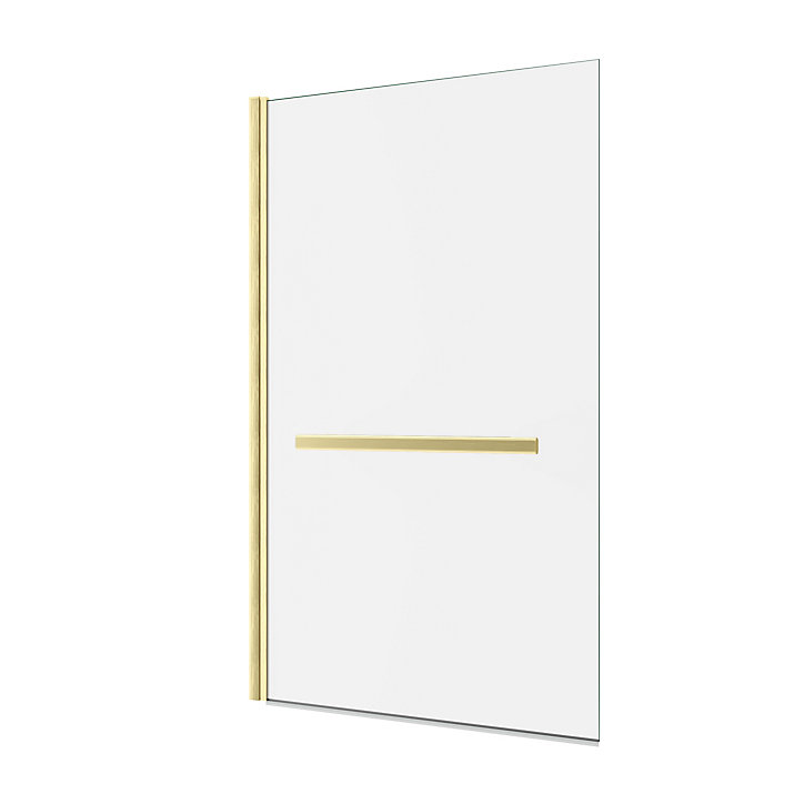 Pare-baignoire pivotant 150 x 85 cm, profilés alu doré brossé, porte-serviette, Galedo Prime