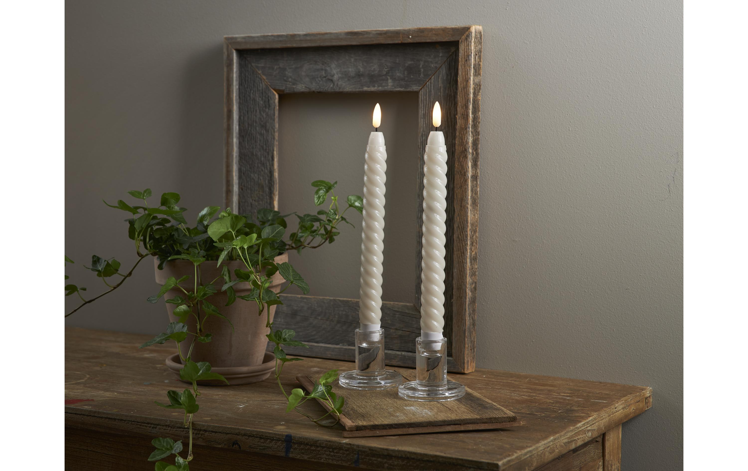 LED-Stabkerzen Set Flamme Swirl, Ø 2.3 x 25 cm, Beige, 2 StkKünstliche Kerze mit beweglicher Flamme