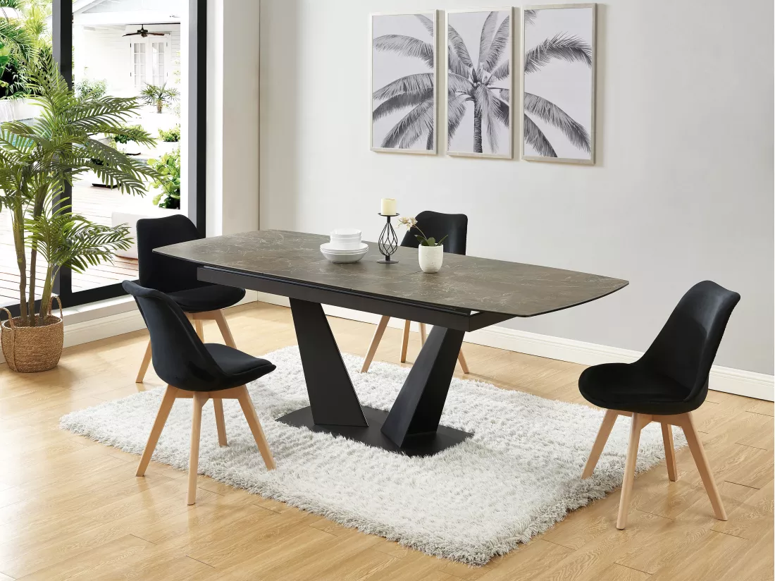 Lot de 2 chaises en velours et hêtre - Noir - JODY