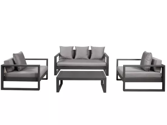 Salon de jardin en aluminium: un canapé 3 places, 2 fauteuils, une table basse - Anthracite - MOLOKAI de MYLIA