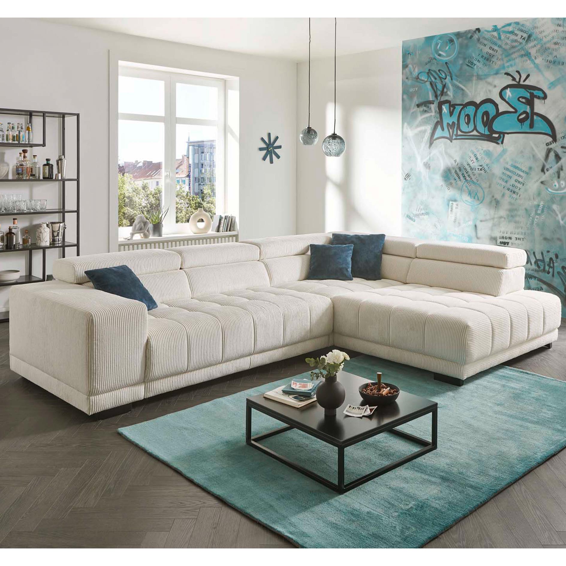 polsterpower Ecksofa - natur - Cord - Basismodell - Armlehne links