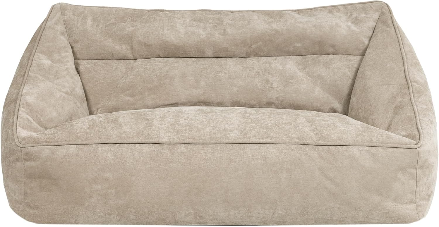 Icon Cecilia Sitzsack Sofa, Beige, Flauschiger Chenille Stoff, 2 Sitzer Sofa für Erwachsene, Riesensitzsack mit Füllung, Bequemer Sessel, Lounge, Wohnzimmer, Deko Wohnzimmer