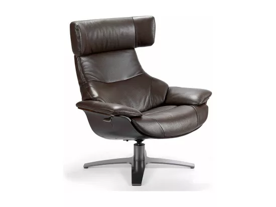 Fauteuil pivotant relax cuir avec mécanisme du dossier rabattable Kora-Couleur Cuir Piel vison