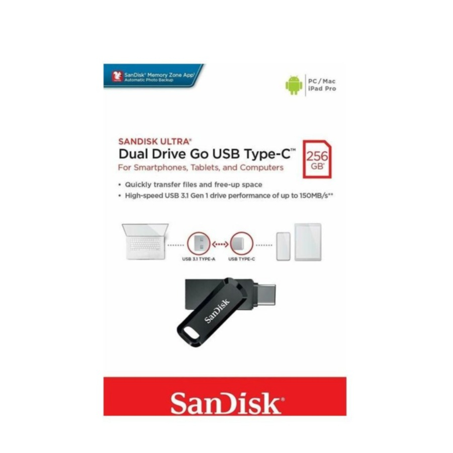 (256GB) Ultra Dual Drive Go USB C / USB 3.1 Speicher Stick Flash Drive 150Mbps (SDDDC3-256G-G46) - Schwarz