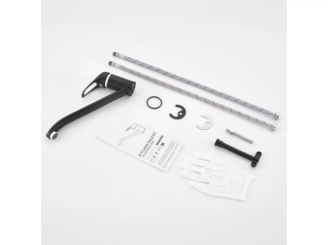 2PCS Mitigeur d'Evier,Robinet Cuisine Orientable à 360°, Les Conduites d'eau Chaude et Froide et Les Accessoires Sont Complets,en Laiton,Noir