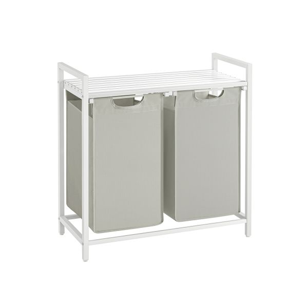 Vasagle Cesto de Roupa Suja com 2 Compartimentos 2 x 46L 73 x 33 x 72 cm Branco - BLH201W01