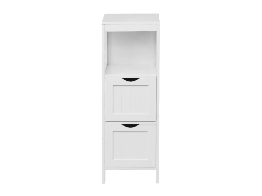 Armoire à colonnes en bois blanc avec 2 tiroirs et une étagère