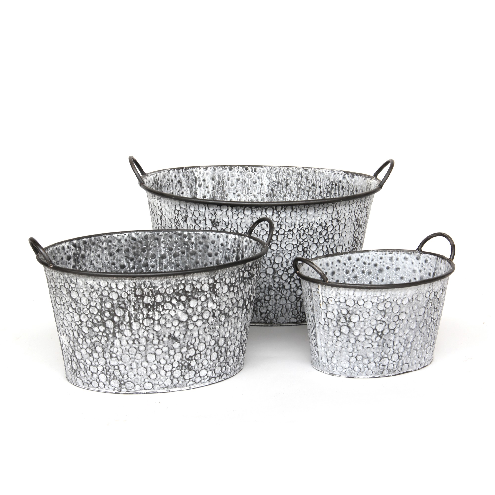 3er Set Wannen Bubble-Optik, Zink, B 53,5 cm, T 40 cm, H 28 cm von fischer's lagerhaus