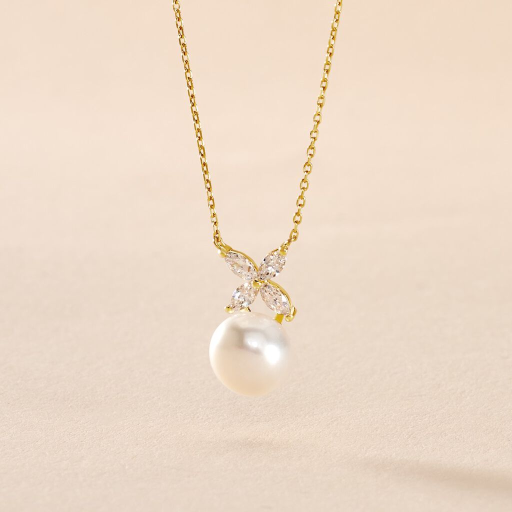 Collier Norah Or Jaune Perle De Culture Et Oxyde De Zirconium